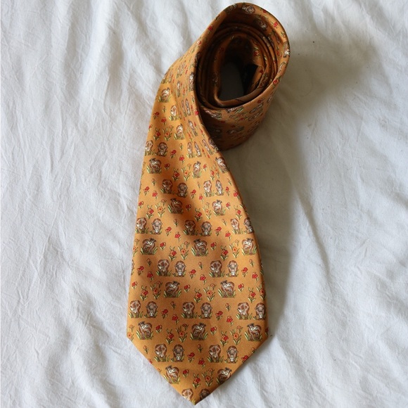 Salvatore Ferragamo Yellow Cow Patterned Tie - Picture 1 of 2
